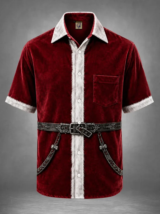 Moisture-Wicking Christmas Vintage Santa Claus Suit Look 3D Printing Chest Pocket Holiday Hawaiian Shirt
