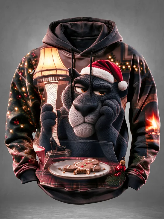 Christmas Story Leg Lamp Funny Panther Cookie Ugly Christmas Kangaroo-Pocket Hoodie Sweatshirt