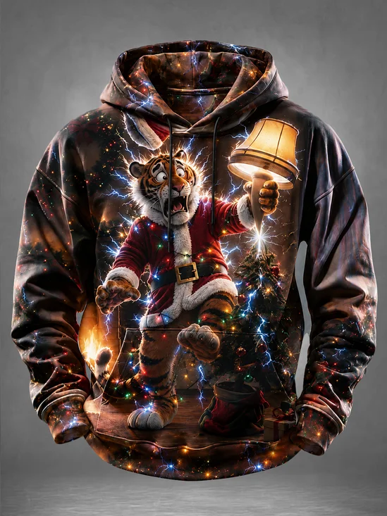 Christmas Ugly Christmas Funny Story Leg Lamp Electrocuted Tiger Kangaroo-Pocket Hoodie Sweatshirt