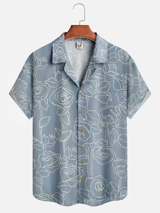 Moisture-wicking Rose Floral Camp Collar Aloha Shirt