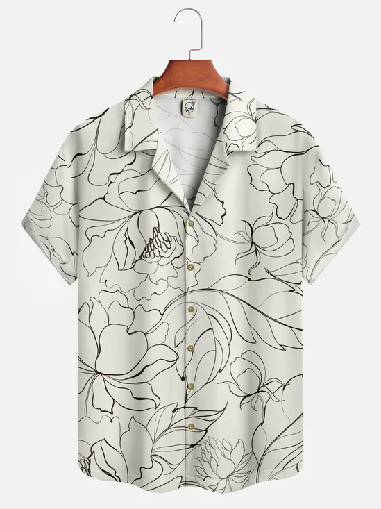 Moisture-wicking Tropical Floral Camp Collar Aloha Shirt