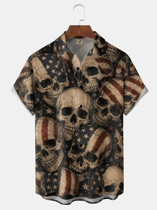 Hardaddy X Valentina Bjekovic Moisture-wicking Independent Day American Flag Skull Chest Pocket Patriotic Shirt