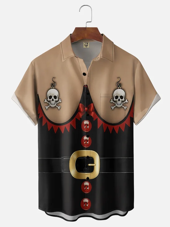 Moisture-Wicking Halloween "Ugly Outfit"  Chest Pocket Hawaiian Shirt