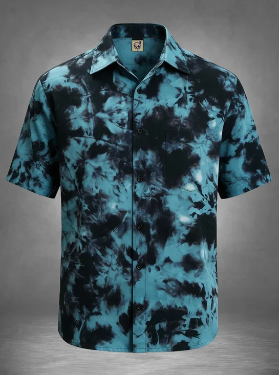 Moisture-Wicking Tie-Dye Abstract Fluid Chest Pocket Casual Hawaiian Shirt