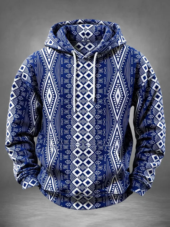 African Dashiki Tribal Geometric Pattern Kangaroo-Pocket Hoodie Sweatshirt