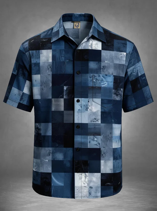 Moisture-Wicking Vintage Square Plaid Chest Pocket Casual Hawaiian Shirt