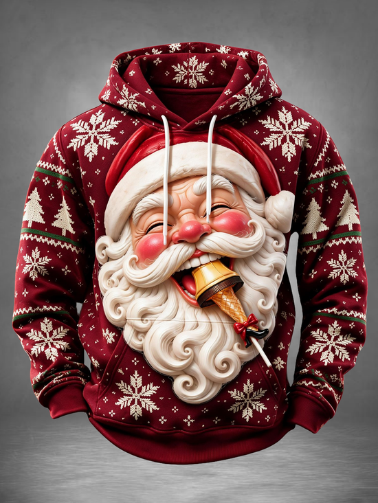 3D Santa Claus Ugly Christmas Leg Lamp Snowflake Christmas Tree Kangaroo-Pocket Hoodie Sweatshirt