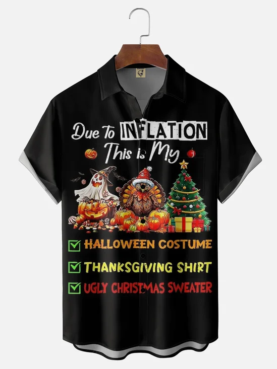 Moisture-Wicking Christmas Santa Hat Turkey Ghost Christmas Tree Pumpkin  Chest Pocket Hawaiian Shirt