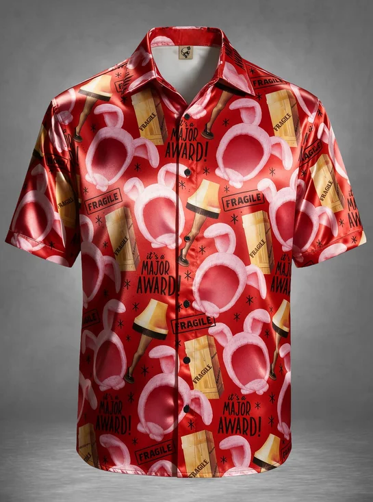 Breathable Silk Satin Christmas Leg Lamp Vintage Ugly Christmas Holiday Hawaiian Shirt