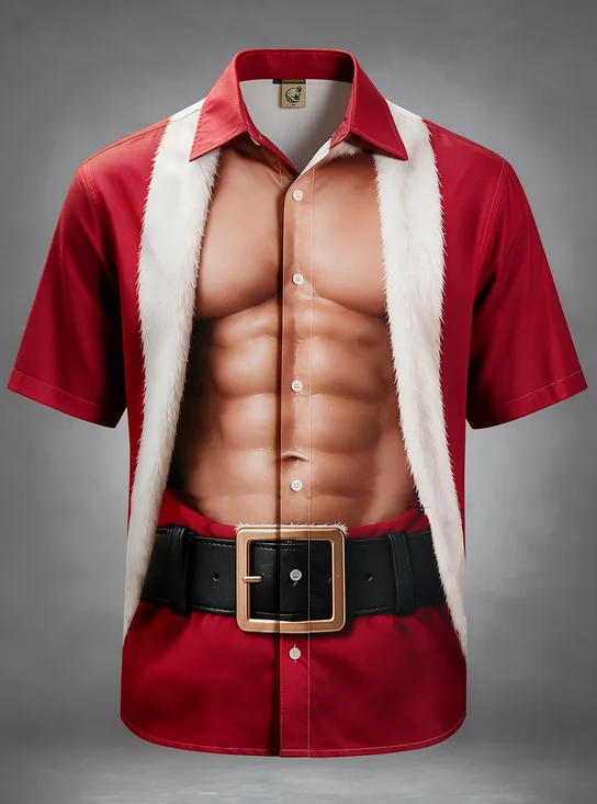 Moisture-Wicking Vintage Santa Claus Suit Look Abdominal Muscles Holiday Hawaiian Shirt
