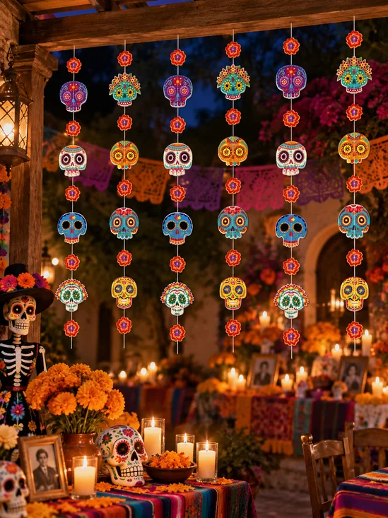 6-Pack Day of the Dead Sugar Skull Hanging Garlands
