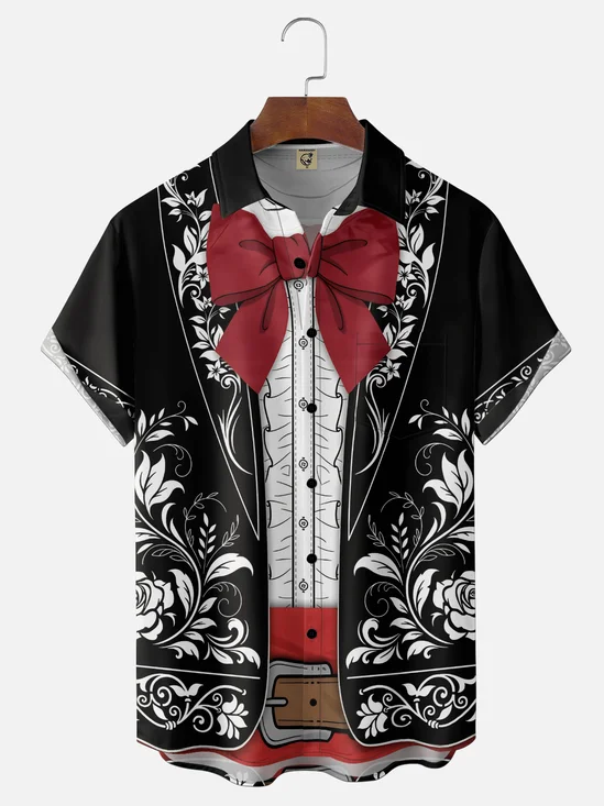Moisture-Wicking  Day Of The Dead Floral Print  Chest Pocket Hawaiian Shirt