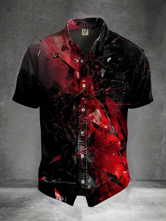 Tall Size Moisture-Wicking  Abstract Gradient Geometric Pattern and Chest Pocket Holiday Hawaiian Shirt