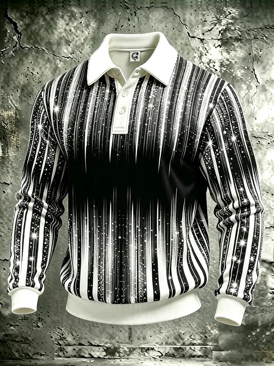 Moisture-Wicking Gradient 3D Abstract Geometric Long-Sleeve Hawaiian Golf Polo