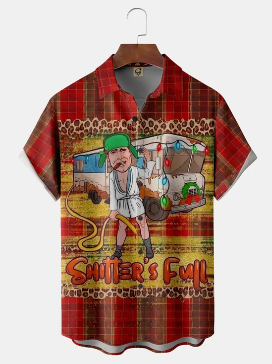 Moisture-Wicking Gradient Christmas Plaid String Light  Leopard Print Patterns  Chest Pocket Hawaiian Shirt