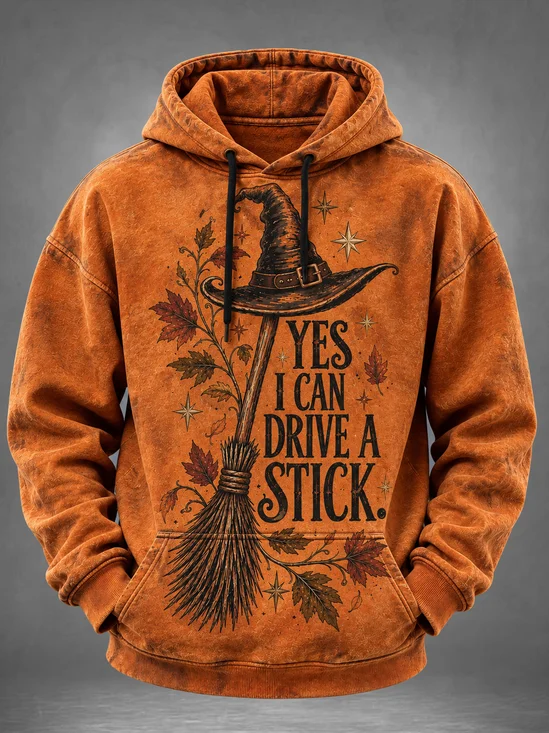 Halloween "YES I CAN DRIVE A STICK" Kangaroo-Pocket Hoodie Sweatshirt