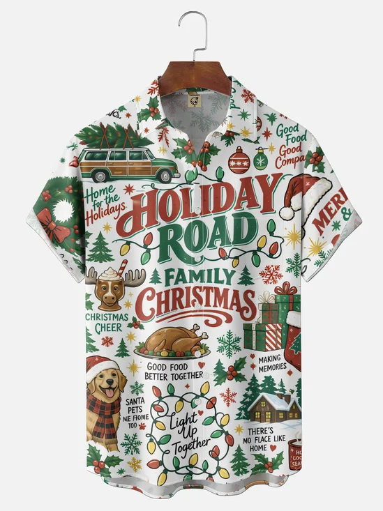 Moisture-Wicking "Christmas Vacation" Chest Pocket Hawaiian Shirt
