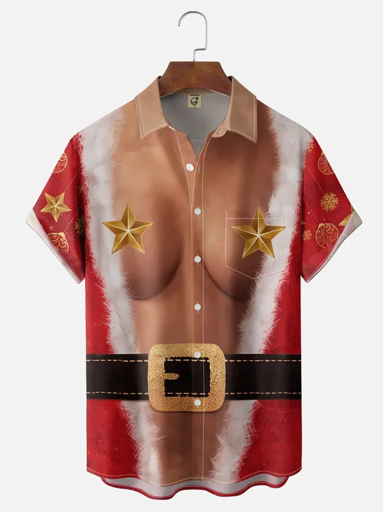 Moisture-Wicking "Ugly Christmas Sweater Party" Chest Pocket Hawaiian Shirt