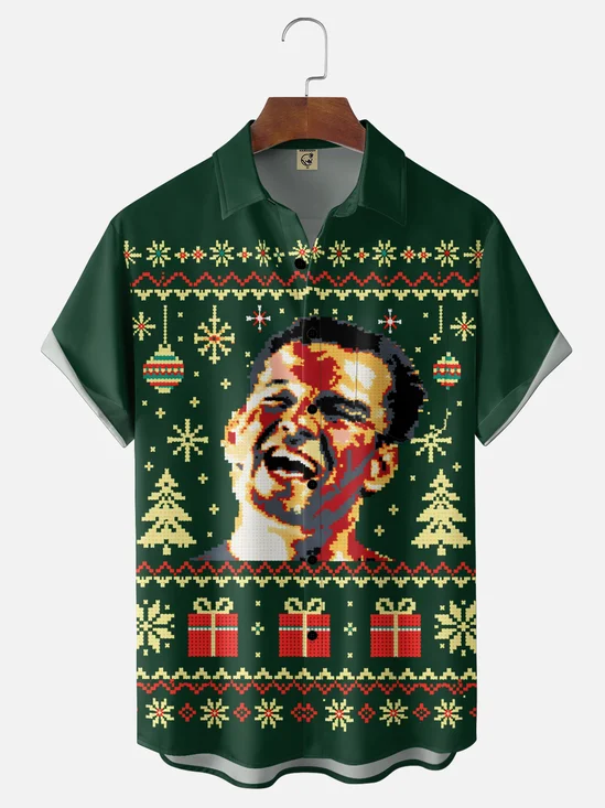 Moisture-Wicking Christmas Movie Chest Pocket  Hawaiian Shirt