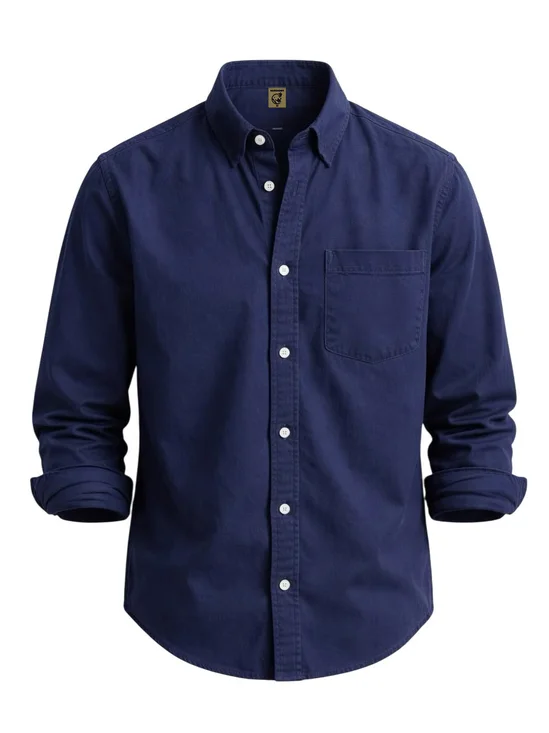 Linen-Texture Classic Plain Long Sleeve Casual Shirt