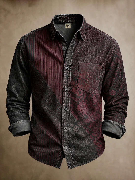 Moisture-Wicking  Abstract Geometric Gradient  Chest Pocket Long-Sleeve Casual Shirt