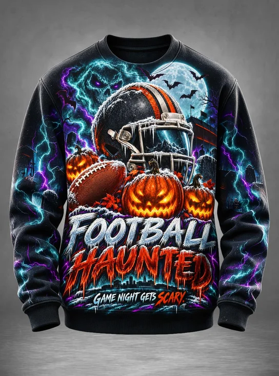 Halloween Dark Horror Style Football Helmet Pumpkin Slogan Sweatshirt