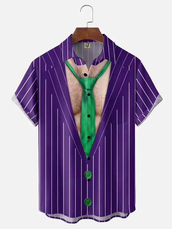 Moisture-Wicking Geometric Muscle-Fit  Chest Pocket Hawaiian Shirt