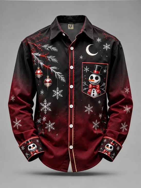 Moisture-Wicking  Christmas Lights Christmas Tree Snowman Design Long-Sleeve Casual Shirt