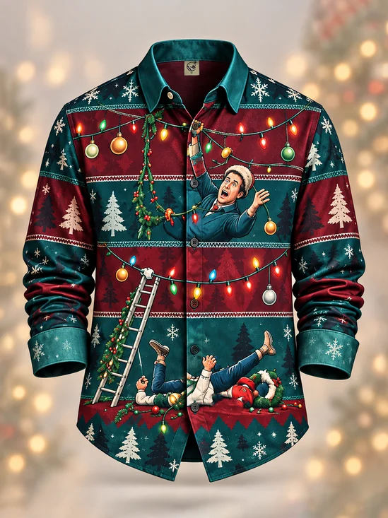 Moisture-Wicking "Griswold" Christmas Tree with Holiday Lights Long-Sleeve Casual Shirt