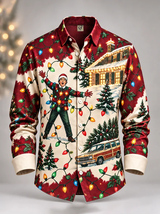 Moisture-Wicking "Griswold" Vintage Car & Christmas Lights  Long-Sleeve Casual Shirt