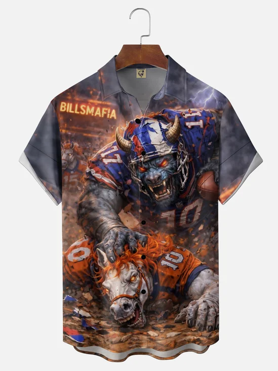 Moisture-Wicking Broncos Sports-Themed Chest Pocket Hawaiian Shirt