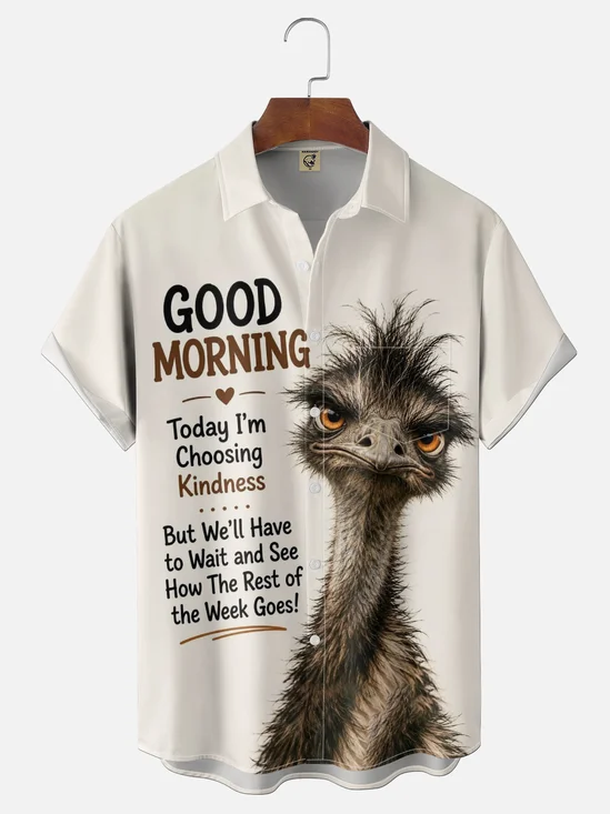 Moisture-wicking Kindness Ostrich Chest Pocket Casual Funny Shirt