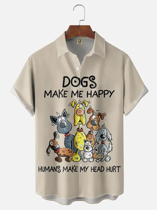 Moisture-wicking Dogs Make Me Happy Chest Pocket Casual Shirt