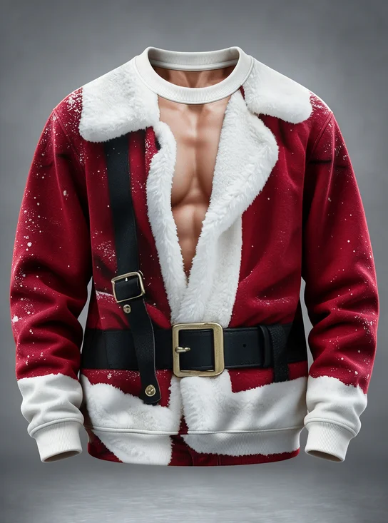 Funny Sexy Santa Fake Open Jacket 3D Printing Ugly Christmas Sweatshirt