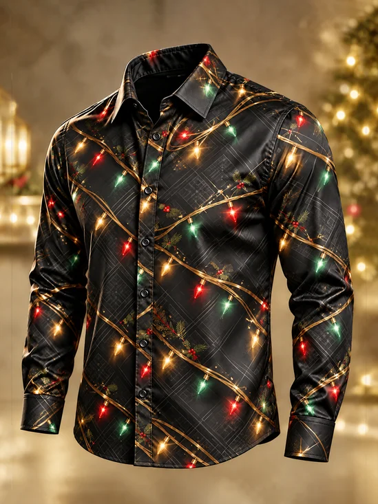 Moisture-Wicking Christmas Lights Casual Long-Sleeve Shirt