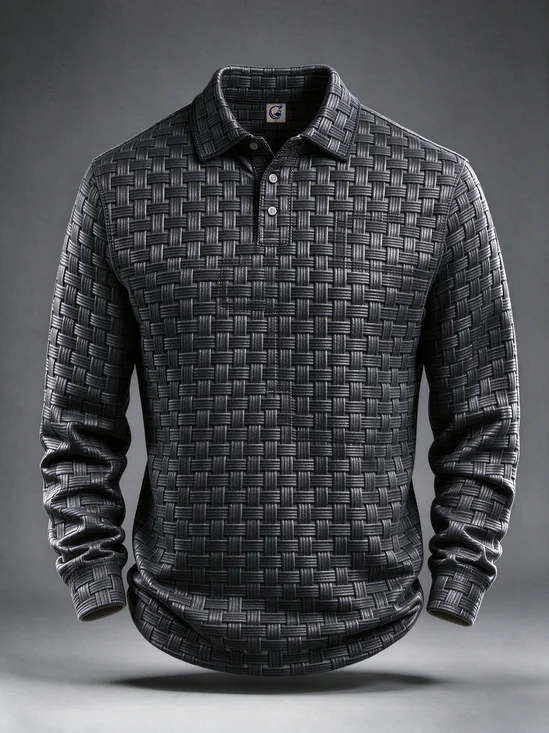 Moisture-Wicking Abstract 3D Geometric Color-Block Long-Sleeve Hawaiian Golf Polo