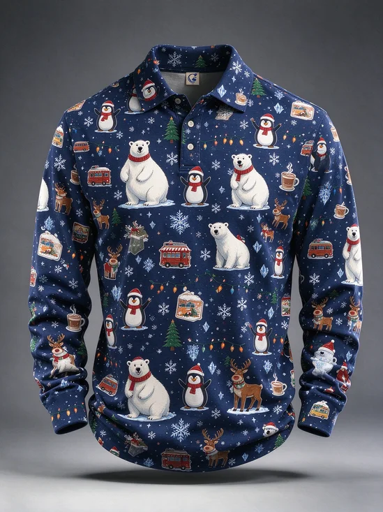 Moisture-Wicking Christmas Tree Snowflake Polar Bear Penguin Reindeer Long-Sleeve Hawaiian Golf Polo