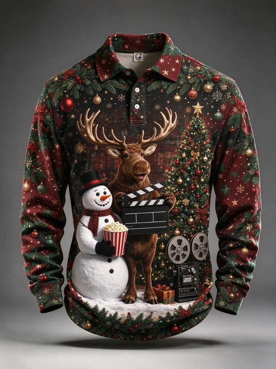 Moisture-Wicking Christmas Tree Snowflake Ornament Reindeer Snowman  Long-Sleeve Hawaiian Golf Polo