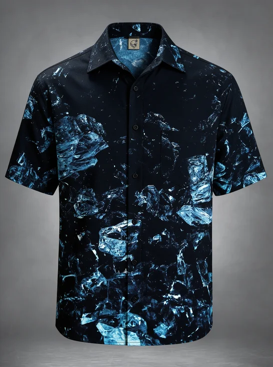 Moisture-Wicking Crystal Marble Abstract Chest Pocket Holiday Hawaiian Shirt