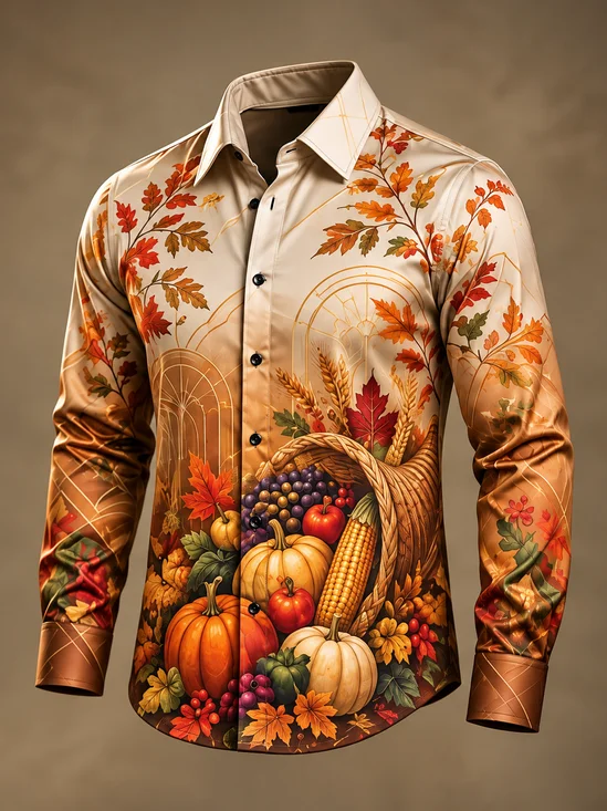 Moisture-Wicking Thanksgiving Harvest Season Casual Long-Sleeve Shirt