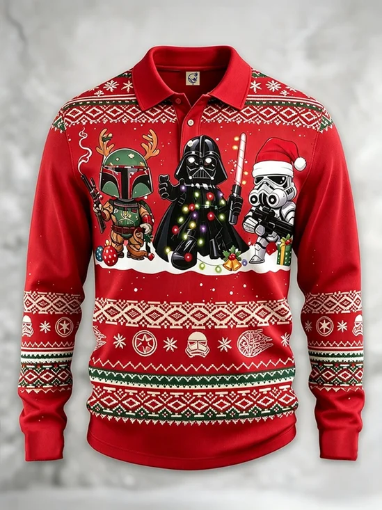 Moisture-Wicking Gradient Christmas Robot in Santa Hat Snowflake Geometric Chest Pocket Hawaiian Shirt