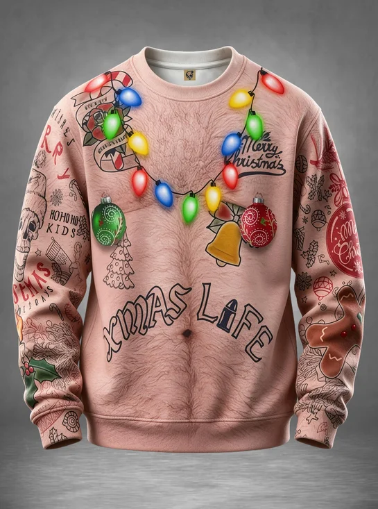 Christmas Tattoo Style Body Fur Xmas Lights Sweatshirt