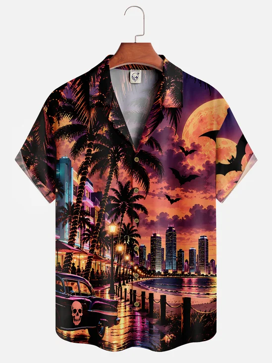 Hardaddy X Valentina Bjekovic Moisture-wicking Tropical Halloween Bat Hawaiian Camp Shirt