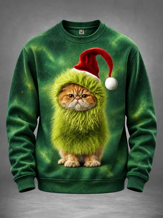 Christmas Grinch Cat Santa Hat Crewneck Sweatshirt