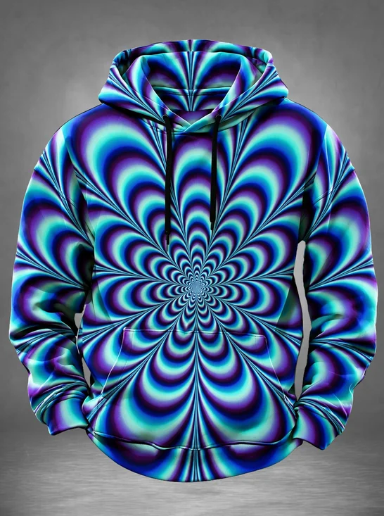 Artistic Gradient Cool Striped Kangaroo-Pocket Hoodie Sweatshirt