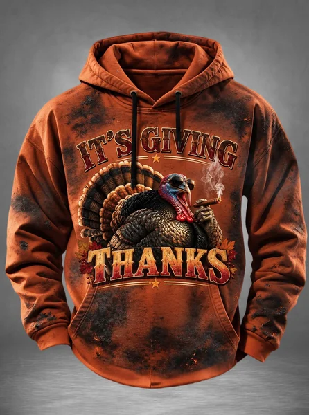 Thanksgiving It's Giving Thanks Cool Turkey Cigar Vintage Tie Dye Kangaroo-Pocket Hoodie Sweatshirt
