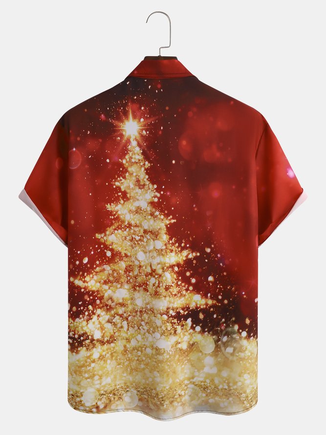 Christmas Tree Chest Pocket Short Sleeve  Shirt