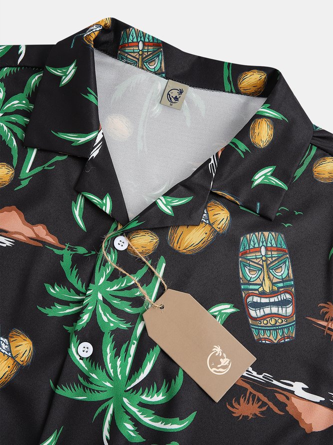 Men's Plant Element Printed Casual Moisture-Breathable Fabric Hawaiian Short Sleeve Shirt