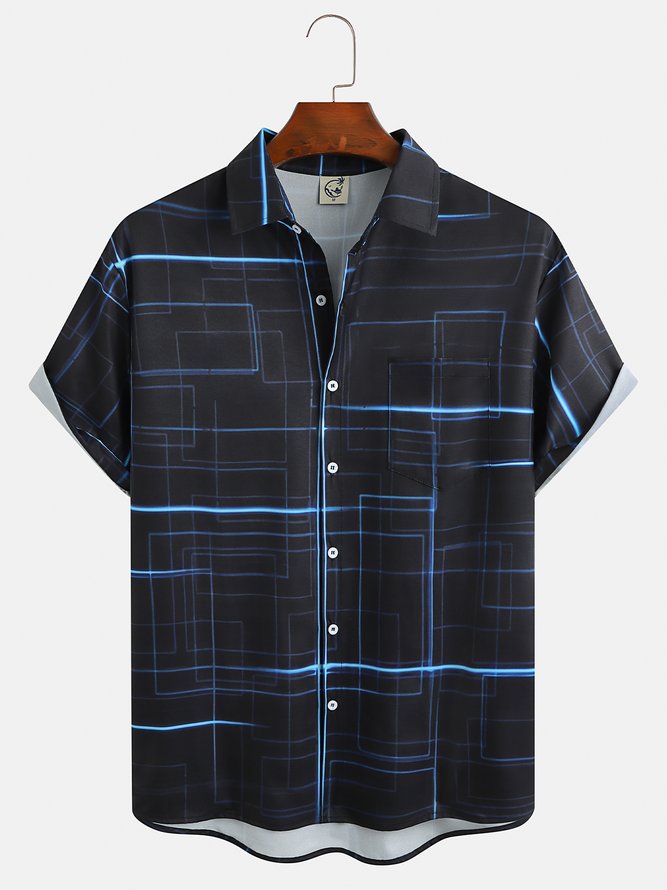 Geometric Chest Pocket Short Sleeve  Shirt