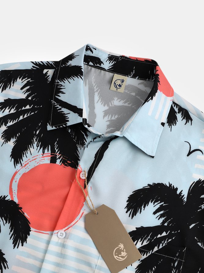 Men's Botanical Print Casual Breathable Short Sleeve Hawaiian Shirt